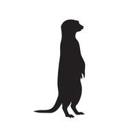 Meerkat standing alert in a black silhouette isolated on white background silhouette vector