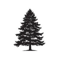 A tall evergreen tree silhouette isolated on white background vector