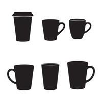 Set of cups, white, silhouetted vector