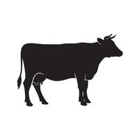 Black silhouette of a dairy cow with udder and horns isolated on white background silhouette vector