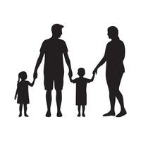 Family of Four Holding Hands Silhouette silhouette image vector