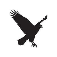 Majestic Hawk Soaring Downward Black Silhouette Against White Background silhouette vector