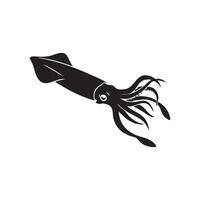 Elegant Squid Illustration in Black Silhouette Style on White Background silhouette vector