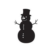 Classic snowman with top hat and stick arms silhouette isolated on white background vector