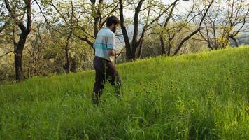 Man walking in a green field video