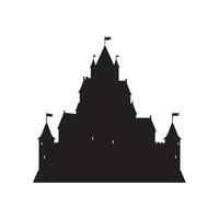 Majestic Medieval Castle with Flags Silhouette on a White Background vector