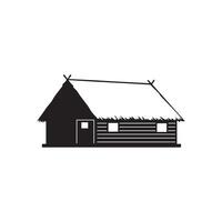 A black and white illustration of a house with a thatched roof vector