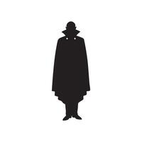 Classic Vampire Silhouette with Cape and Collar on White Background vector