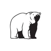 Standing Polar Bear Illustration in Black and White Silhouette vector