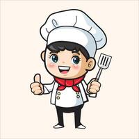 cartoon chef holding a fork and giving a thumbs up vector