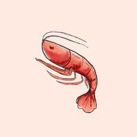 a drawing of a shrimp on a light pink background vector