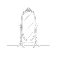 Big standing sketched mirror. Elegant standing mirror reflects a stylish room setting beautifully. Interior design concept. vector