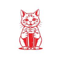 A cat with juice logo concept detailed design creative. vector