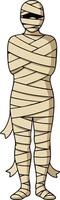 Mummy wrapped in beige bandages standing with crossed arms isolated illustration for Halloween costume and horror theme design vector