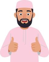 Man Wearing Pink Traditional Clothing Showing Thumbs Up Gesture with Smiling Expression Illustration vector