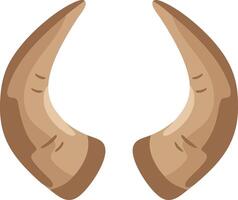 Animal horns set of two curved brown horns isolated on white background illustration vector