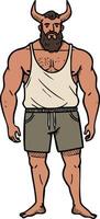 Muscular man with bull horns standing confidently in casual outfit illustration vector