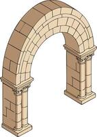 Stone Arch with Ornate Capitals and Architectural Details in Isometric Style Illustration for Design Projects vector