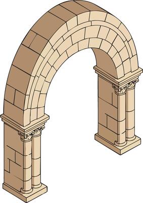 Stone Arch with Ornate Capitals and Architectural Details in Isometric Style Illustration for Design Projects