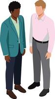 Two diverse men standing together in casual business attire illustration for teamwork and collaboration concept vector