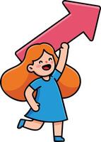 Girl with red arrow pointing upward symbolizing growth and success in business and personal development illustration vector