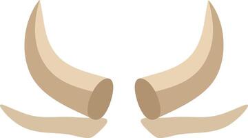 Pair of beige animal horns illustration with curved shape isolated on white background design vector