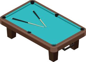 Pool table with blue felt surface and wooden frame in isometric view for billiards game equipment illustration vector
