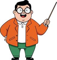 Cartoon man in orange jacket holding pointer stick smiling teaching concept image vector