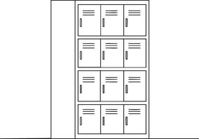 School locker storage unit with multiple compartments in simple black outline illustration vector