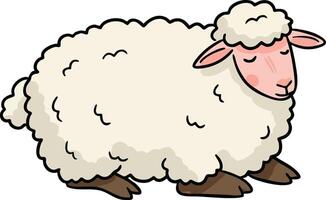Sheep resting with soft fluffy wool and peaceful expression in natural position illustration vector