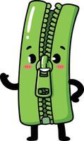 Green zipper character with smiling face waving hand friendly cartoon design illustration vector