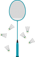 illustration of a badminton racket surrounded by shuttlecocks on a transparent background. Ideal for sports themed designs, training materials, or promotional content. Clean, minimal. png