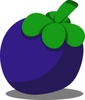 Colorful illustration of a fresh mangosteen fruit with green stem and purple skin. Tropical fruit design ideal for food, agriculture, and health related themes. Isolated on transparent background, png