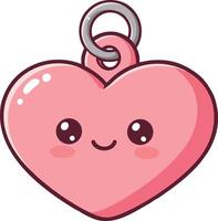 Cute pink heart charm with smiling face and silver ring accessory design for love and friendship concepts vector