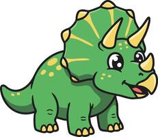 Cute cartoon triceratops dinosaur illustration with bright green colours and playful expression for children design and education vector