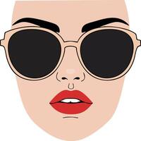 Woman face with black sunglasses and red lips illustration in minimal style for fashion and beauty design vector