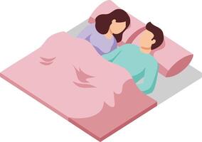 Couple lying together in bed under pink blanket showing intimacy and relaxation in bedroom scene illustration vector