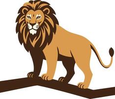 Lion standing on branch wild animal illustration with brown mane and golden fur design vector