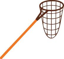 Fishing net illustration with orange handle and brown mesh basket isolated on white background vector