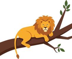 Lion resting on tree branch in natural habitat wild animal illustration vector