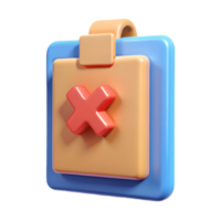 3D Clipboard with Red X Mark on a transparent background png