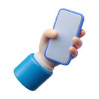 3D Rendered Hand Holding a Modern Smartphone with a Blue Case Isolated on a Transparent Background on a transparent background png