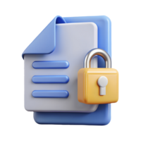 3D document icon with a yellow lock symbolizing secure file protection on a transparent background png