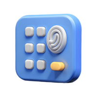 3D blue app icon with a grid of buttons an ear symbol and a yellow switch on a transparent background png