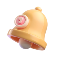 3D glossy yellow bell icon with a pink and white notification badge showing the number one on a transparent background png