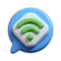 3D Wi Fi icon with a green signal wave on a white square nestled in a blue speech bubble on a transparent background png