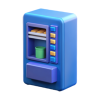 A vibrant blue and purple vending machine with colorful buttons and a green cup filled with snacks on a transparent background png