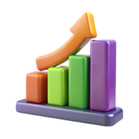 3D Colorful Bar Graph with Upward Arrow Showing Growth and Progress and growth on a transparent background png