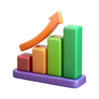 3D Colorful Bar Graph with Upward Arrow Progress and Growth Concept on a transparent background png