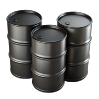 Three shiny metallic oil barrels on a transparent background png